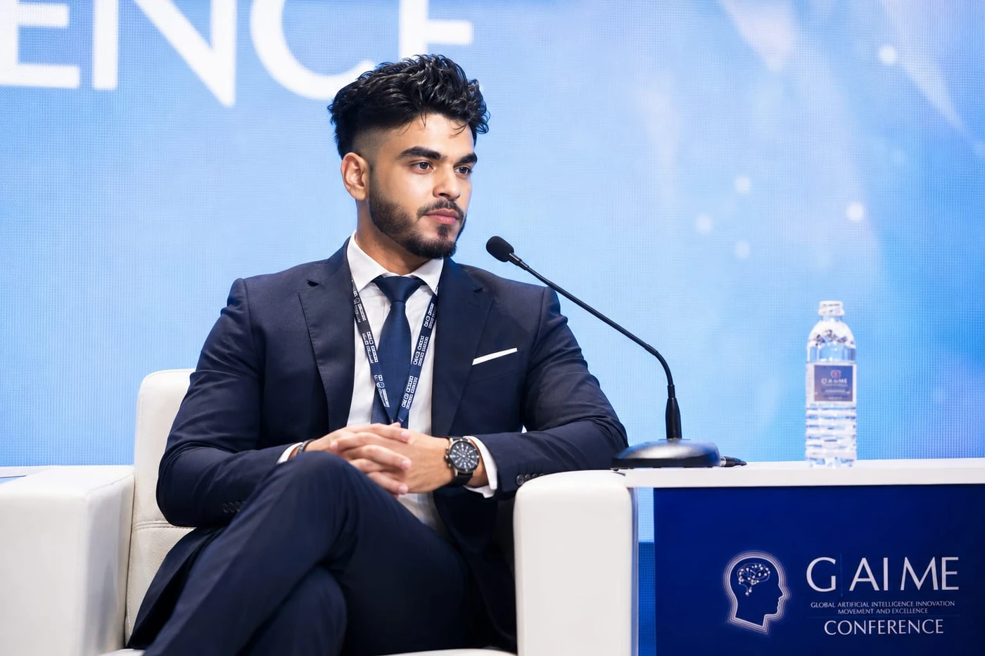 Abhishek Saini speaking at an AI conference